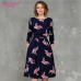 S.FLAVOR Casual Women Spring Summer A-line Dress O-neck Three Quarter Sleeve Knee-length Dress Female Elegant Printing Vestidos