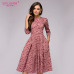 S.FLAVOR Elegant A-line Dress Vintage printing Slim Party Dress Three Quarter Sleeve women Spring Summer vestidos (No Pockets)