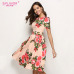 S.FLAVOR Floral Print Women Short Dress Women 2019 Short Sleeve Elegant Party Vestidos O Neck Female Casual A-Line Summer Dress