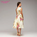 S.FLAVOR Lady party dress Hot sale Spring Summer women sleeveless flowers printing vestidos Elegant casual A-line dress No Belt