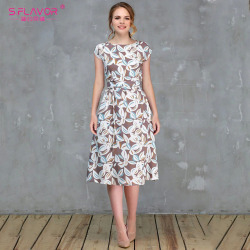 S.FLAVOR New Summer Floral Printed A-Line Dress Women Elegant O Neck Short Sleeve Party Vestidos Female Slim Casual Sundress