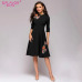 S.FLAVOR Vintage A-line Dress New Fashion Appliques Black Slim Dress For Women Elegant Three Quarter Sleeve Spring Vestidos