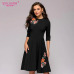 S.FLAVOR Vintage A-line Dress New Fashion Appliques Black Slim Dress For Women Elegant Three Quarter Sleeve Spring Vestidos