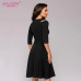 S.FLAVOR Vintage A-line Dress New Fashion Appliques Black Slim Dress For Women Elegant Three Quarter Sleeve Spring Vestidos