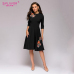 S.FLAVOR Vintage A-line Dress New Fashion Appliques Black Slim Dress For Women Elegant Three Quarter Sleeve Spring Vestidos