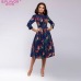 S.FLAVOR Women Elegant A-line Dress 2019 Vintage printing party vestidos Three Quarter Sleeve women Slim Summer Dress