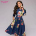 S.FLAVOR Women Elegant A-line Dress 2019 Vintage printing party vestidos Three Quarter Sleeve women Slim Summer Dress