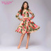 S.FLAVOR Women Long SLeeve Florl Print Dress Knee Length Casual A Line Dress Elegant Spring autumn Women Party  Dresses Vestidos