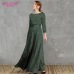 S.FLAVOR Women Small Floral Green Long Dress Elegant Three Quarter Sleeve Vestidos De Festa Vinatge Spring Summer Casual Dress