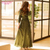 S.FLAVOR Women Small Floral Green Long Dress Elegant Three Quarter Sleeve Vestidos De Festa Vinatge Spring Summer Casual Dress