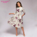 S.FLAVOR Women casual printing A-line dress Elegant three quarter sleeve Mid-calf vestidos female Autumn Winter dress NO Pockets