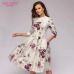 S.FLAVOR Women casual printing A-line dress Elegant three quarter sleeve Mid-calf vestidos female Autumn Winter dress NO Pockets