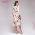 S.FLAVOR Women casual printing A-line dress Elegant three quarter sleeve Mid-calf vestidos female Autumn Winter dress NO Pockets