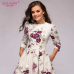 S.FLAVOR Women casual printing A-line dress Elegant three quarter sleeve Mid-calf vestidos female Autumn Winter dress NO Pockets