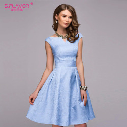 S.FLAVOR Women elegant A-line dress 2019 Spring Summer fashion sleeveless V-neck sexy knee-length vestidos Women casual dress