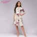 S.FLAVOR Women red flowers printing short dress Spring Summer fashion casual A-line patry dress Elegant 3/4 sleeve vestidos