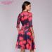 S.FLAVOR Women red flowers printing short dress Spring Summer fashion casual A-line patry dress Elegant 3/4 sleeve vestidos