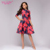 S.FLAVOR Women red flowers printing short dress Spring Summer fashion casual A-line patry dress Elegant 3/4 sleeve vestidos