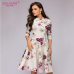 S.FLAVOR Women red flowers printing short dress Spring Summer fashion casual A-line patry dress Elegant 3/4 sleeve vestidos