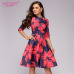 S.FLAVOR Women red flowers printing short dress Spring Summer fashion casual A-line patry dress Elegant 3/4 sleeve vestidos