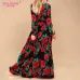 S.FLAVOR women bohemian long dress Hot sale rose printing V-neck sexy vestidos de festa spring summer fashion long sleeve dress