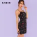 SHEIN Allover Cherry Print Cami Dress Women Spaghetti Strap Sleeveless Zipper Weekend Casual Dress 2018 Loose Short Dress
