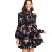 SHEIN Autumn Floral Women Dresses Multicolor Elegant Long Sleeve High Waist A Line Chic Dress Ladies Tie Neck Dress