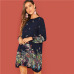 SHEIN Beach Contrast Lace Keyhole Back Floral Trapeze Round Neck Long Sleeve Dress Autumn Casual Women Spring Short Dresses