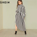 SHEIN Black And White Stripe V Neck Belted Plus Size Maxi Dress Spring Fall Office Lady High Waist Split Side Striped Dresses