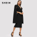 SHEIN Black Cape Sleeve Deep V Neck Shawl Surplice Collar Split Hem Pencil Bodycon Maxi Dress Women Spring Elegant Party Dresses