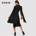 SHEIN Black Cape Sleeve Deep V Neck Shawl Surplice Collar Split Hem Pencil Bodycon Maxi Dress Women Spring Elegant Party Dresses