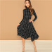 SHEIN Black Elegant Plaid Print High Neck Fit And Flare Long Sleeve High Waist Dress 2018 Autumn Casual Women Long Dresses