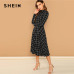 SHEIN Black Elegant Plaid Print High Neck Fit And Flare Long Sleeve High Waist Dress 2018 Autumn Casual Women Long Dresses