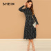 SHEIN Black Elegant Plaid Print High Neck Fit And Flare Long Sleeve High Waist Dress 2018 Autumn Casual Women Long Dresses