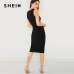 SHEIN Black Elegant Solid Pencil Dress Slim Sleeveless Knee Length Sexy Workwear Dresses Women Plain Sheath Summer Dress