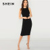 SHEIN Black Elegant Solid Pencil Dress Slim Sleeveless Knee Length Sexy Workwear Dresses Women Plain Sheath Summer Dress