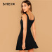 SHEIN Black Fit And Flare Solid Dress Elegant Straps Sleeveless Plain A Line Dresses Women Summer Autumn Zipper Short Dress