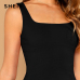 SHEIN Black Fit And Flare Solid Dress Elegant Straps Sleeveless Plain A Line Dresses Women Summer Autumn Zipper Short Dress