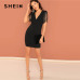 SHEIN Black Going Out Weekend Casual Tassel Detail Solid Dress V Neck 2018 Summer Sleeveless Slim Elegant Dress Women Dresses