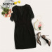 SHEIN Black Going Out Weekend Casual Tassel Detail Solid Dress V Neck 2018 Summer Sleeveless Slim Elegant Dress Women Dresses