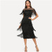 SHEIN Black Highstreet Party Going Out Elegant Sheer Yoke Layered Fringe Detail Dress 2018 Autumn Modern Lady Women Dresses