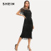 SHEIN Black Highstreet Party Going Out Elegant Sheer Yoke Layered Fringe Detail Dress 2018 Autumn Modern Lady Women Dresses