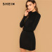 SHEIN Black Minimalist Office Lady Solid Bodycon Stand Collar Long Sleeve Skinny Dress 2018 Autumn Workwear Casual Women Dresses