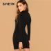 SHEIN Black Minimalist Office Lady Solid Bodycon Stand Collar Long Sleeve Skinny Dress 2018 Autumn Workwear Casual Women Dresses