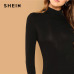 SHEIN Black Minimalist Office Lady Solid Bodycon Stand Collar Long Sleeve Skinny Dress 2018 Autumn Workwear Casual Women Dresses