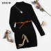 SHEIN Black Minimalist Office Lady Solid Bodycon Stand Collar Long Sleeve Skinny Dress 2018 Autumn Workwear Casual Women Dresses