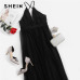 SHEIN Black Night Out Plunging Neck Deep V Neck Crisscross Back Cami Sleeveless Backless Dress Women 2018 Summer Sexy Dresses