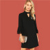 SHEIN Black Office Lady Solid Cut Out Front Eyelash Lace Trim Stand Neck 3/4 Sleeve Dress Autumn Elegant Workwear Women Dresses