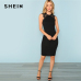 SHEIN Black Party Contrast Lace Insert Armhole Bodycon Sleeveless Natural Waist Solid Dress 2018 Summer Women Sexy Dresses