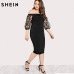 SHEIN Black Plus Size Party Summer Dress Off the Shoulder Bardot Pencil Dress Embroidered Mesh Sleeve Large Sizes Sexy Dress